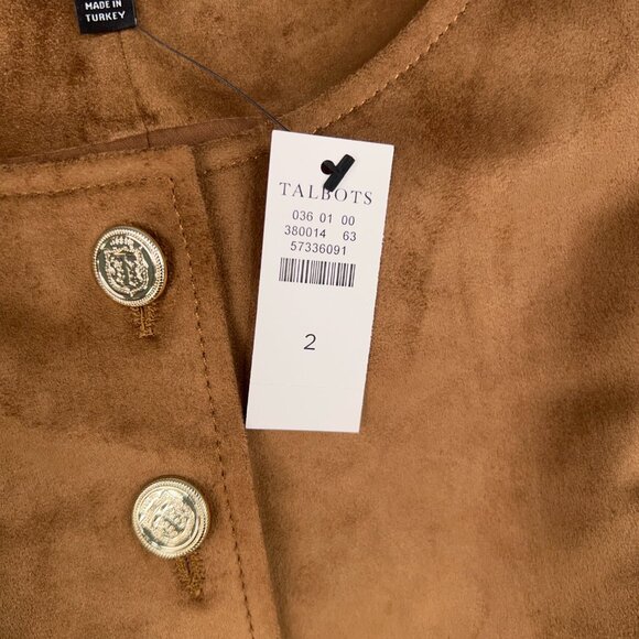 Talbots Dress Womens 2 Tan Tobacco Faux Suede Button Front Academia Quiet Luxury - Picture 5 of 14